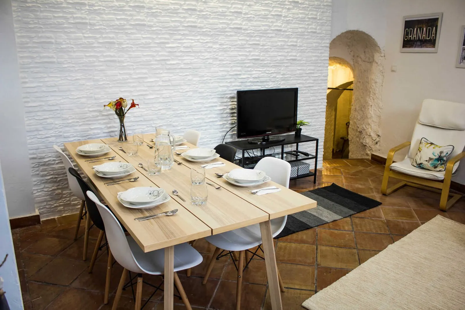 Dining table laid for four